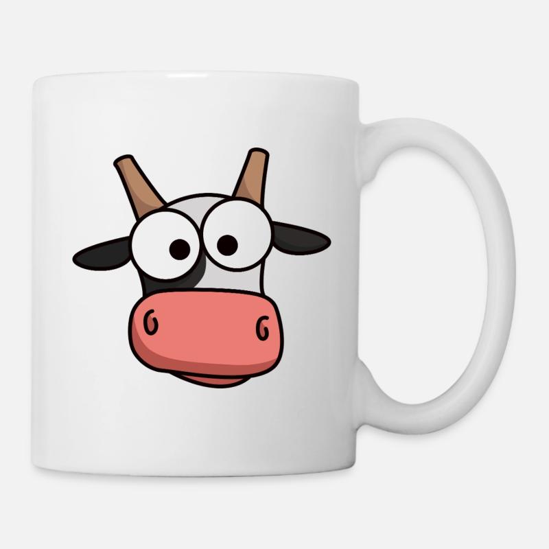 Kuh-Gesicht Comic mit großen Augen - Tasse - Weiß