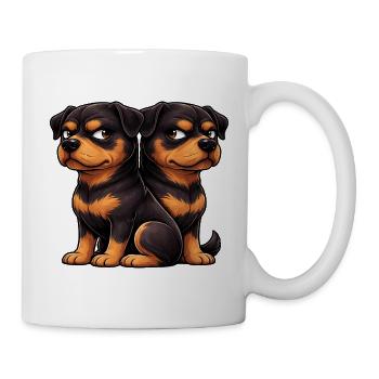 Cute Rottweiler Cartoon Friends Friendship - Mug - white - Right