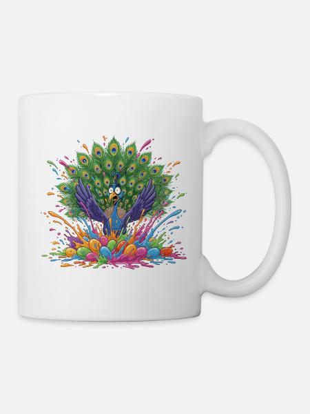 Peacock with Paint Slingshot Panorama - Mug - white