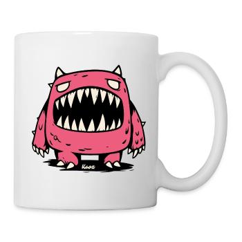 Pinkes Monster mit großen spitzen Zähnen - Tasse - Weiß - Rechts