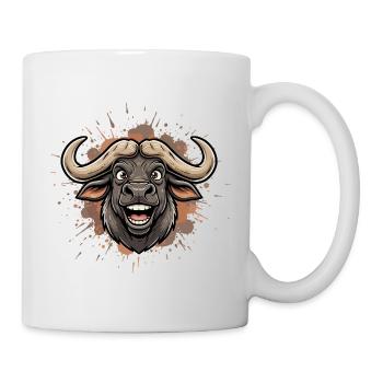 Wilder Bullencartoon mit Farbspritzer - Tasse - Weiß - Rechts
