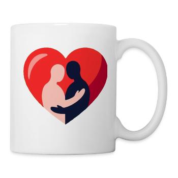 Heart embrace in duo silhouettes - Mug - white - Right