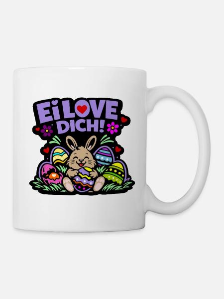Ei LOVE DICH! - Osterhase mit Eiern - Tasse - Weiß