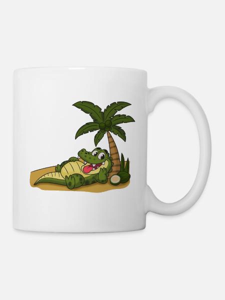 Krokodil am Palmenstrand - Tasse - Weiß