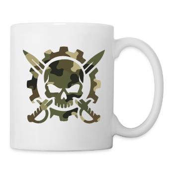 Tactical Gear: Militär Schädel Säbel Zahnrad Logo - Tasse - Weiß - Rechts