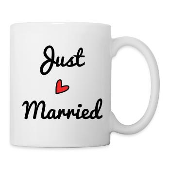 GERADE VERHEIRATET. Junggesellinnenabschied. VALENTINSTAG. PAAR - Tasse - Weiß - Rechts