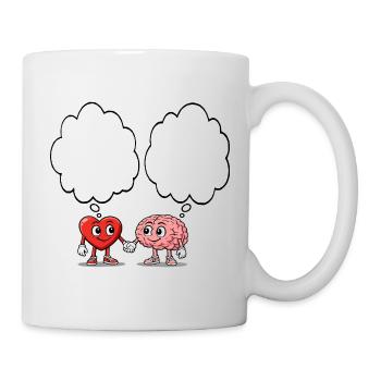 Heart and brain holding hands - Mug - white - Right