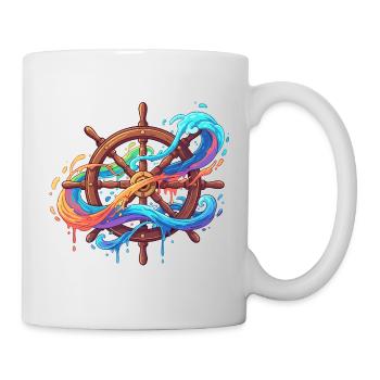 Farbwellen am Steuerrad - Tasse - Weiß - Rechts