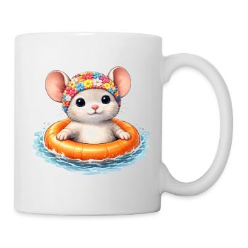 Süße Maus mit Schwimmring im Wasser  - Tasse - Weiß - Rechts