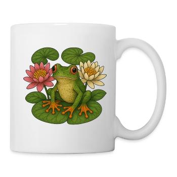 Grüner Frosch unter Lotuslilien - Tasse - Weiß - Rechts