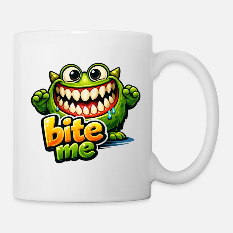 Green Funny Monster BiteMe Cartoon - Mug - white
