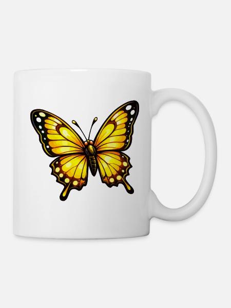 Gelborange Schmetterling Muster - Tasse - Weiß