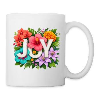 Tropische JOY – Florale Sommer-Hibiskustypografie - Tasse - Weiß - Rechts