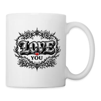 Love Gothic Herz mit Rosen im Tattoo-Look - Tasse - Weiß - Rechts
