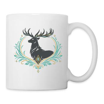 Hirsch im Ornamentherz - Tasse - Weiß - Rechts