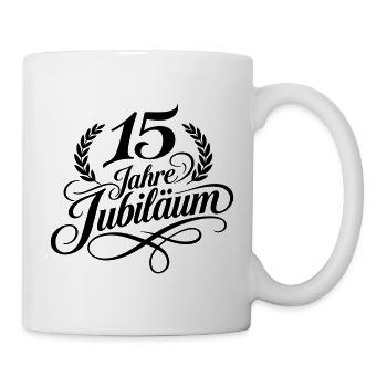 15 Jahre Jubiläum Lorbeer Schwarz - Tasse - Weiß - Rechts