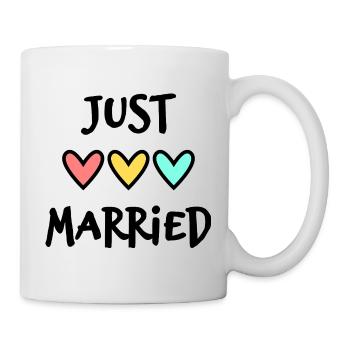 GERADE VERHEIRATET. Junggesellinnenabschied. VALENTINSTAG. PAAR - Tasse - Weiß - Rechts
