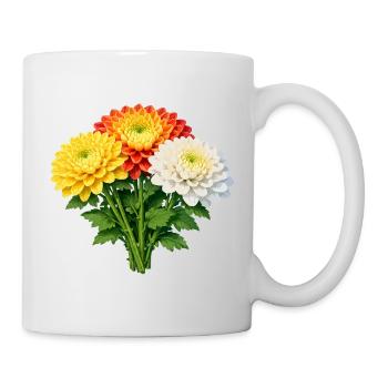 Chrysanthemen-Trio-Strauß - Tasse - Weiß - Rechts