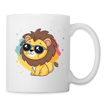 Bunter Löwe mit Brille - Tasse - Weiß - Rechts