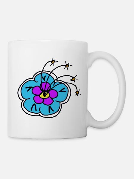 Blaue Blume Blumenmotiv Retro Blume - Tasse - Weiß