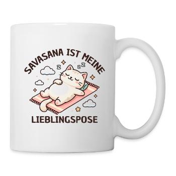 Savasana Yoga Katze - Lustiges Yogi Geschenk - Tasse - Weiß - Rechts
