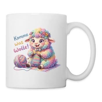 Komme was Wolle - Strickendes Schaf Wollknäuel  - Tasse - Weiß - Rechts