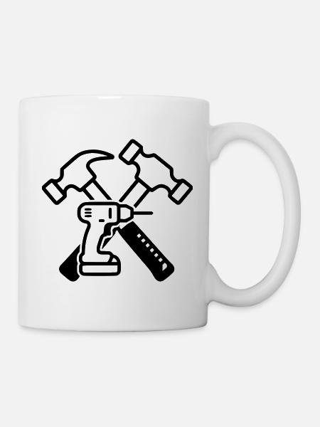 Werkzeug Hämmer Bohrer Outline - Tasse - Weiß