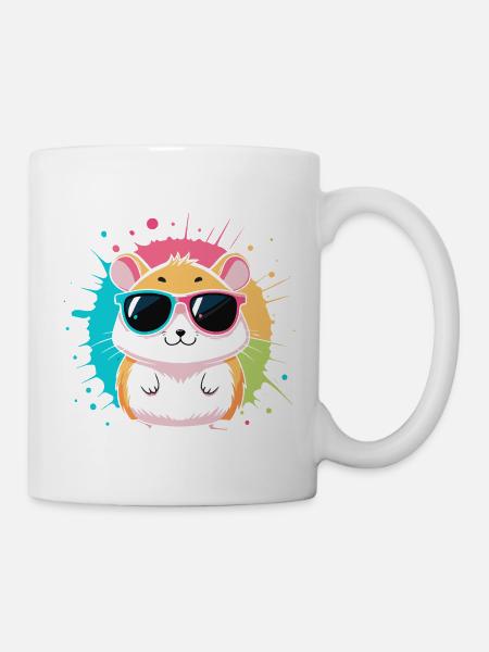 Bunter Sonnenhamster mit auffälligen Brillen - Tasse - Weiß