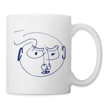 Visage : bleu et en colère - cadeau artistique - Mug blanc - blanc - Droite