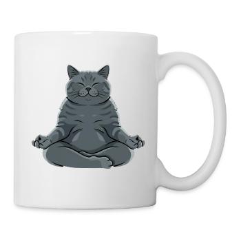 Chat gris méditant - Mug blanc - blanc - Droite