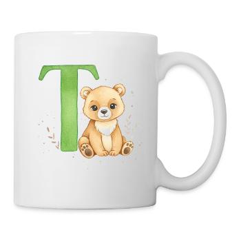 Teddy mit grünem Buchstaben T - Tasse - Weiß - Rechts