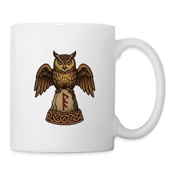Eule auf Runenstein mit Knotwerk - Tasse - Weiß - Rechts