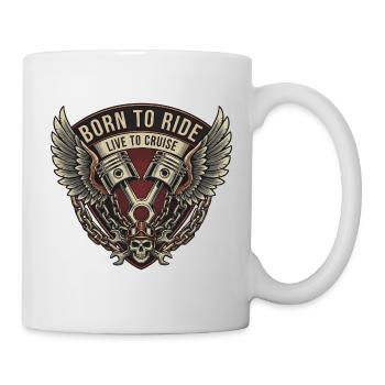 Motorrad Biker V-Twin Motor Skull Totenkopf Rocker - Tasse - Weiß - Rechts