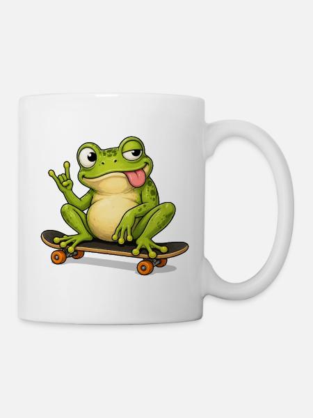 Grüner Frosch Skateboardheld - Tasse - Weiß