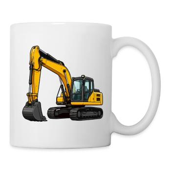 Gelber Bagger auf Baustelle - Tasse - Weiß - Rechts