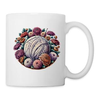 Boule de laine florale avec fleurs - Mug blanc - blanc - Droite