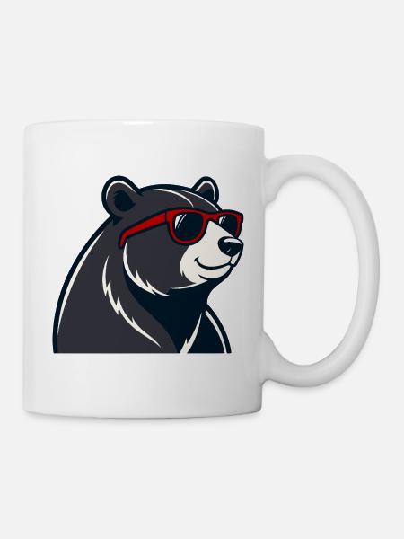 Bear Red Glasses Cartoon - Tasse - Weiß