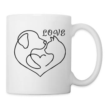 Ein Herz für Hund & Katze – One-Line Art Love - Tasse - Weiß - Rechts