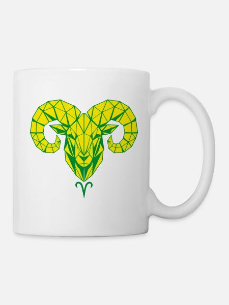 Geometrischer Widderkopf Gelbgrün - Tasse - Weiß