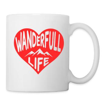 Wanderfull Life, Wander-Herz mit Bergsilhouetten - Tasse - Weiß - Rechts