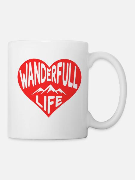 Wanderfull Life, Wander-Herz mit Bergsilhouetten - Tasse - Weiß