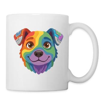 Cute Rainbow Cyber Dog Cartoon Face - Mug - white - Right