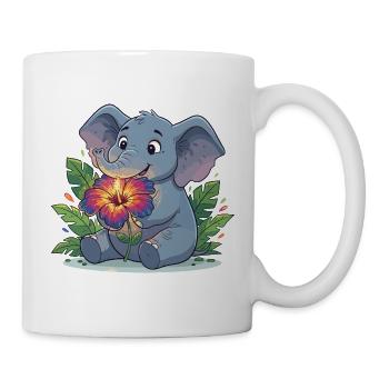 Elefant mit Hibiskusblüte - Tasse - Weiß - Rechts