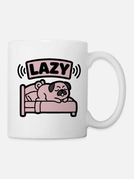 Lazy Mops Hund Bett Introvertiert - Tasse - Weiß