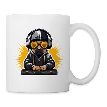 DJ Hund im Hoodie mit Kopfhörer - Tasse - Weiß - Rechts