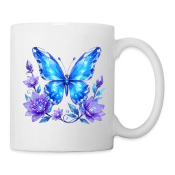 Blue Crystal Butterfly with Flowers - Mug - white - Right