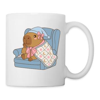 Sleepy Capybara Moonlit Blanket -Pastel Lullaby  - Mug - white - Right