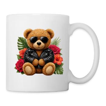 Biker teddy bear with flowers - Mug - white - Right