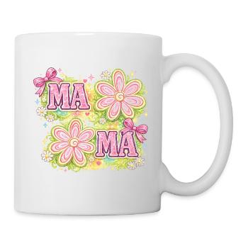 MAMA Magische Blumen & Rosa Schleifen | Retro Chic - Tasse - Weiß - Rechts