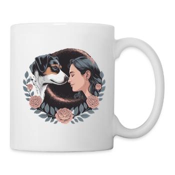  Frau Und Hund Nase An Nase Mit Rosenkranz - Tasse - Weiß - Rechts